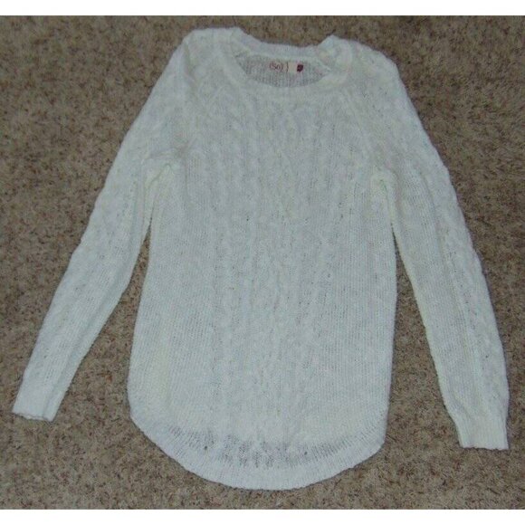 Womens Crochet Sweater Large White Knit Round Neck Long Sleeve SO - Picture 1 of 4